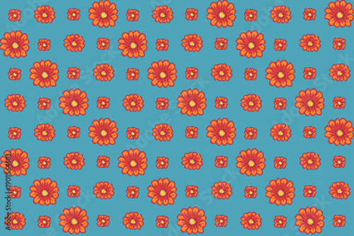 This pixel art sunflower artwork features small, medium, and large red sunflowers, suitable for wall art, continuous backgrounds, and gift wrapping paper.