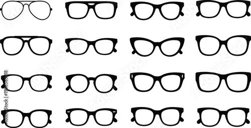 Eyeglasses and eyewear frames icons set with various modern glasses styles, black silhouette optical symbols isolated on white background for fashion, vision care and design concepts