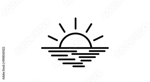 Minimalist sun rising over water with a striking silhouette