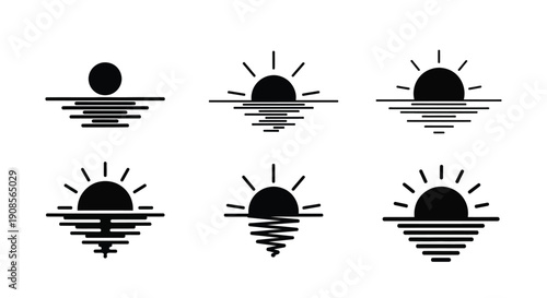 Minimalist sun and sea landscape designs in a striking silhouette