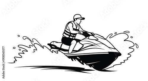 A jet ski rider in motion depicted as a bold silhouette