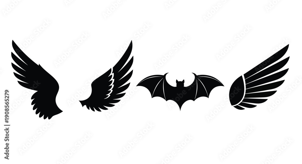Fototapeta premium Four black wings and a bat a striking graphic silhouette