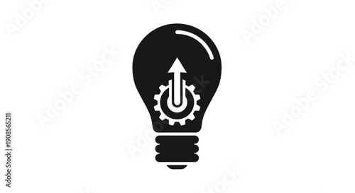 A black silhouette of a lightbulb with gears inside silhouette