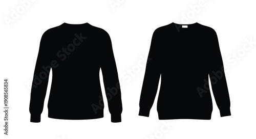 Two black long sleeved sweatshirts displayed as a striking silhouette