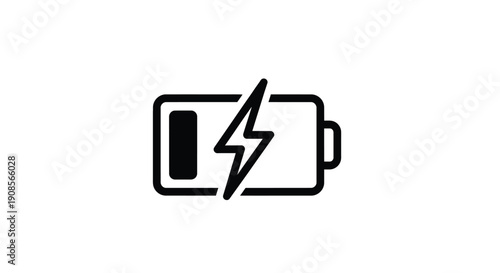 Black battery icon with lightning bolt simple vector silhouette
