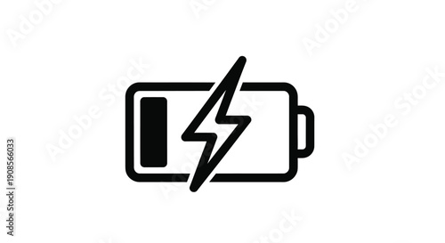 Black battery icon with a lightning bolt simple graphic silhouette