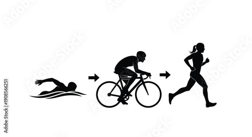 Triathlon progression showing swim bike and run a striking silhouette