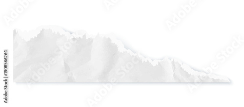 Torn paper corner vector with white rough texture. Abstract rip angle piece features sticky note design, isolated blank cardboard craft element.