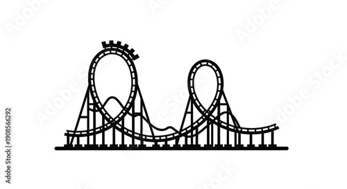 Black and white illustration of a roller coaster ride silhouette