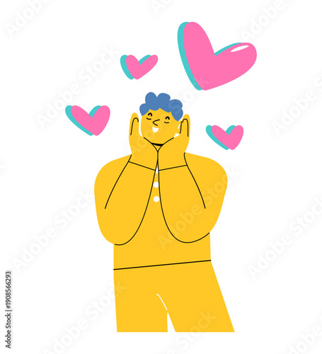 Enamored man falling in love. Colorful vector illustration