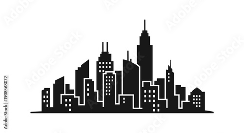 City Skyline Silhouette Modern Urban Landscape.