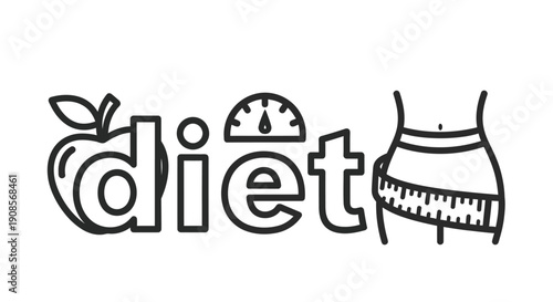 A black and white illustration representing the concept of dieting and weight loss