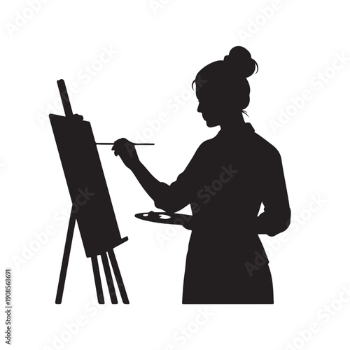 Artist Painting on Canvas easel brush