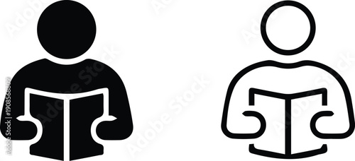 Reading book icon set. Reader, education, learning, learn. Read book symbol on white background - stock vector.