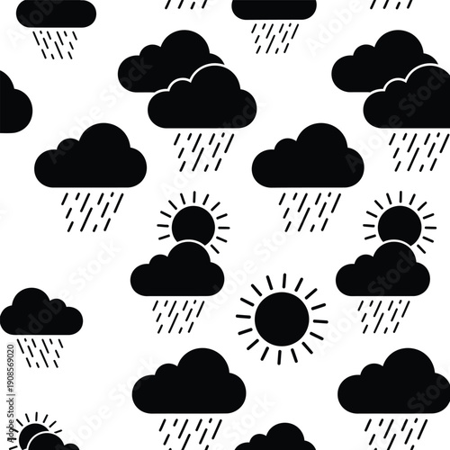 Weather Symbols Pattern Featuring Clouds and Sun