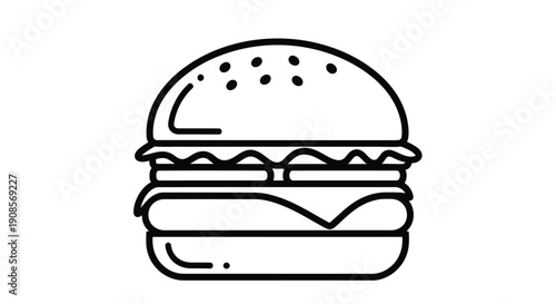 Simple line drawing of a classic cheeseburger with sesame seeds on the bun