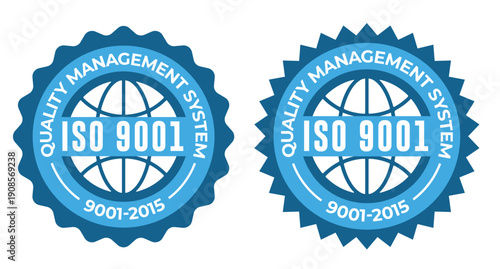 ISO 9001 Certified Blue Badge Icons – Quality Management System Approval Seals