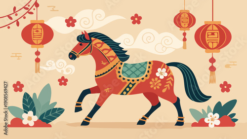Decorative Horse Illustration for Chinese New Year Celebration.