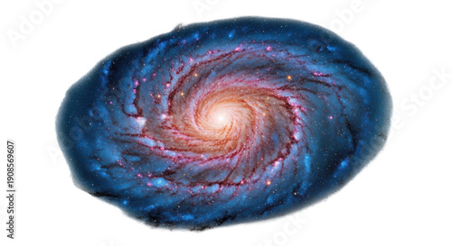 Beautiful distant spiral galaxy with vibrant stars and nebulae, cut out, stock png, isolated on transparent background
