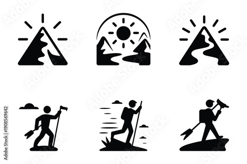 Mountain Climbing and Hiking Icons