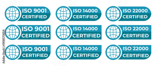 ISO 9001 14000 22000 Certified Badge Icons – International Quality Management Seals