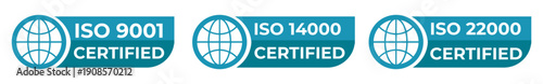 ISO 9001 14000 22000 Certified Badge Icons – International Quality Management Seals