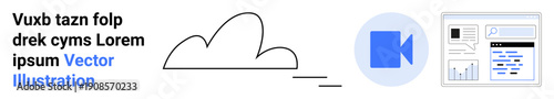 Cloud technologies, video communication, data analytics, online collaboration, digital transformation, information systems. A cloud, video icon and data dashboard are . Cloud technologies and video
