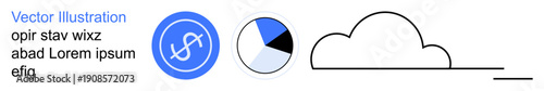 Data analysis, cloud computing, financial services, digital storage, business growth, visual . Currency symbol, pie chart and cloud shape design. Data analysis and cloud computing concepts