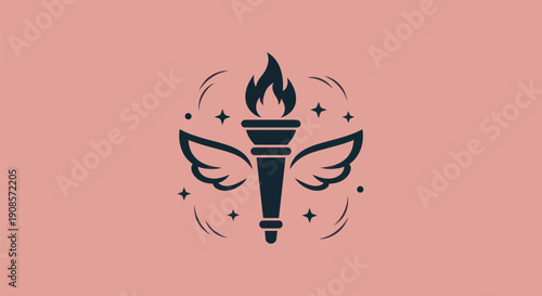 Torch with wings symbol on pink background