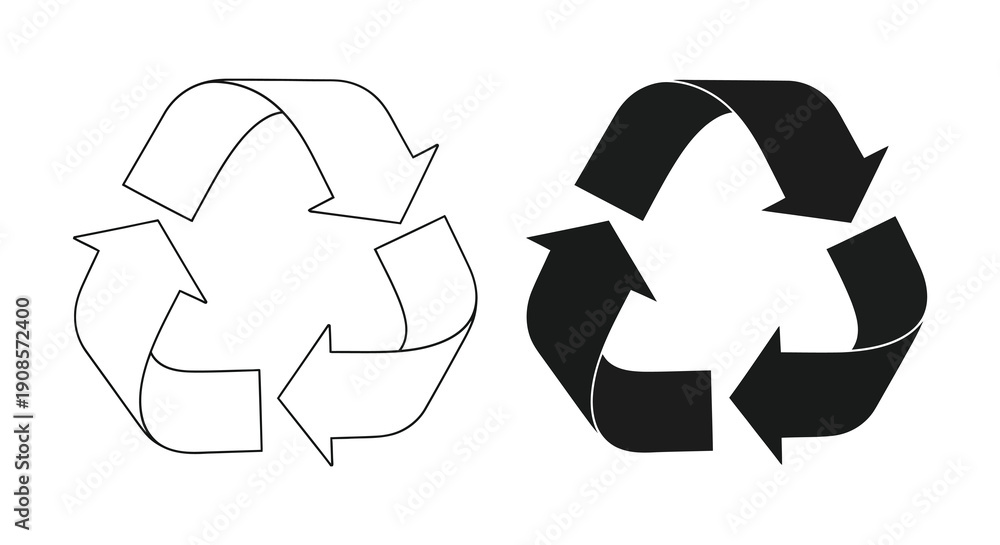 Obraz premium Two contrasting recycling symbols are displayed one outlined and one solid black showcasing a clear visual difference silhouette high quality