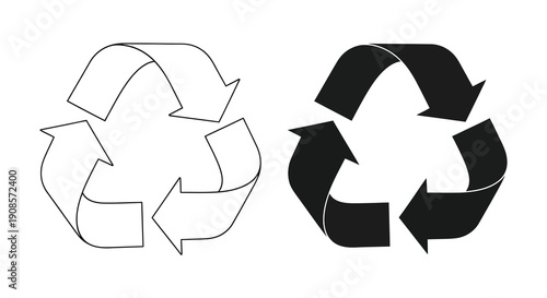 Two contrasting recycling symbols are displayed one outlined and one solid black showcasing a clear visual difference silhouette high quality