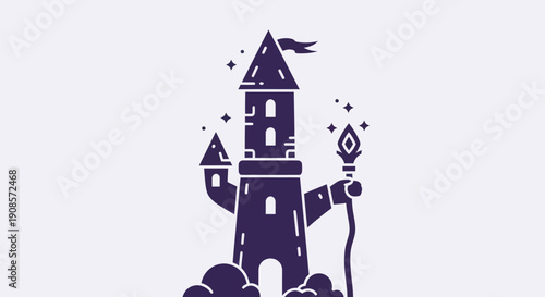 Tower illustration with magic staff