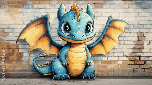 Colorful dragon mural on a brick wall in a city alley showcasing street art
