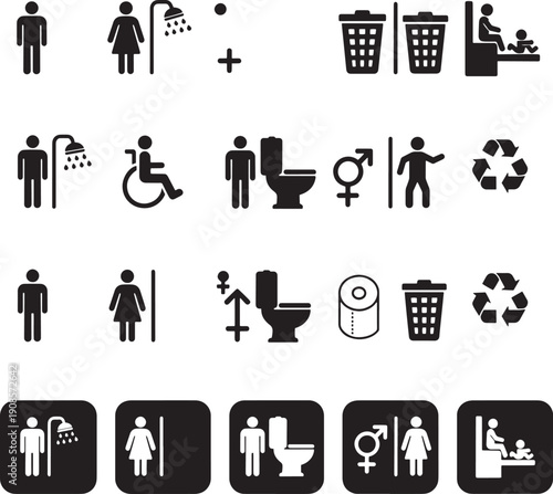 Public Restroom and Bathroom Icons Set - Universal Signage Symbols