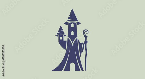 Tower silhouette with wizard illustration