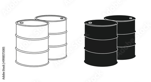 A contrasting depiction of stacked oil drums showcasing both light and dark variations as a silhouette high quality professional detailed modern