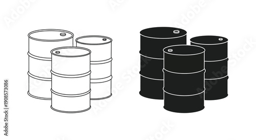 A stark contrast is depicted with oil drums in black and white creating a visually striking silhouette high quality professional detailed