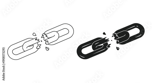 A graphic depiction of a broken chain symbolizing fragility and disconnection presented as a bold silhouette high quality professional detailed modern