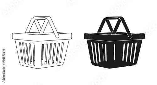 Two woven baskets are displayed one light and one dark creating a contrasting visual effect silhouette high quality professional detailed modern