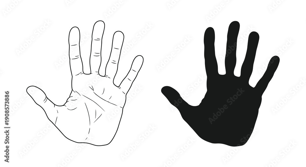 Obraz premium A contrasting depiction of two human hands one detailed and the other a dark silhouette high quality professional modern elegant stylish