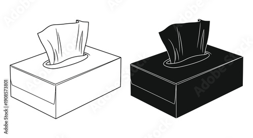 A minimalist depiction showcases two tissue boxes one white and one black presented in a stark contrast silhouette high quality professional