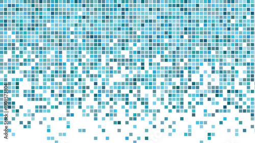Vibrant pixel art mosaic with blue and green hues creating a modern abstract digital graphic design texture and pattern for a futuristic background