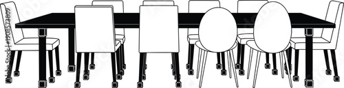 Modern office conference table with chairs set showing meeting workspace furniture isolated on white background vector illustration for business interior design projects