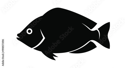 Simple black silhouette of a fish with a visible eye and fins