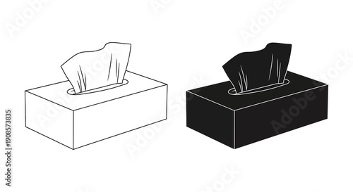 A pair of tissue box illustrations one in line art and the other as a dark silhouette high quality professional detailed
