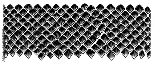 Stylized hand drawn pattern of overlapping dragon scales or fish skin texture