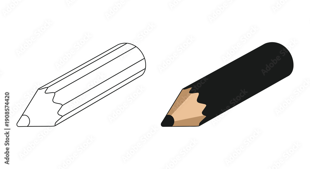 Fototapeta premium A simple illustration depicts two pencils one outlined and one solid black showcasing a striking silhouette high quality professional detailed modern