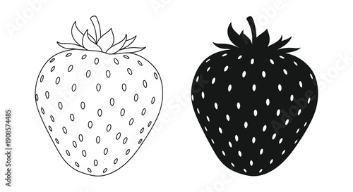 A contrasting pair of strawberries is depicted one with detailed seeds and the other as a dark silhouette high quality professional