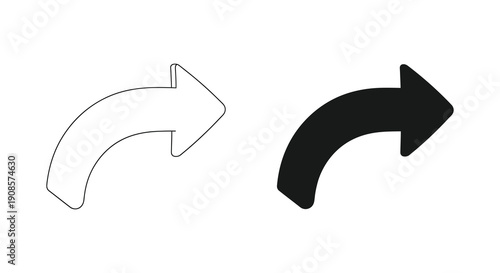 A pair of curved arrows one outlined and one filled demonstrate directional flow and contrast silhouette high quality professional detailed modern