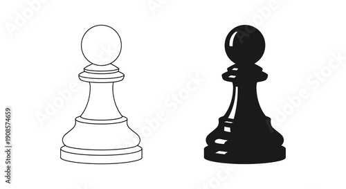 A contrasting depiction of two chess pieces one white and one black highlighting their forms in a minimalist silhouette high quality